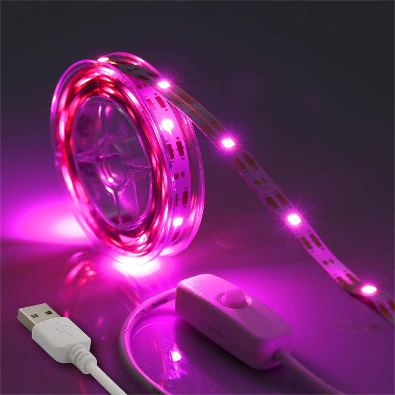 5m Flexible 2835 LED Ribbon Lights Pink LED Tape Light Waterproof 5V USB LED Strip Lights with Switch for Bedroom Kitchen Cabinet Mirror Car Decoration